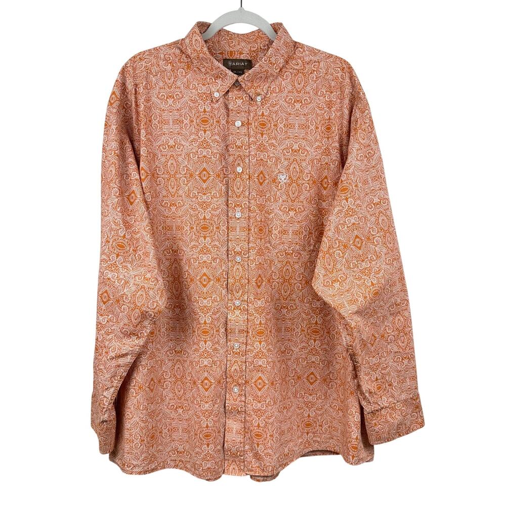 Ariat Men's Classic Long Sleeve Button Up Paisley Print Burnt Orange 3XL Western
